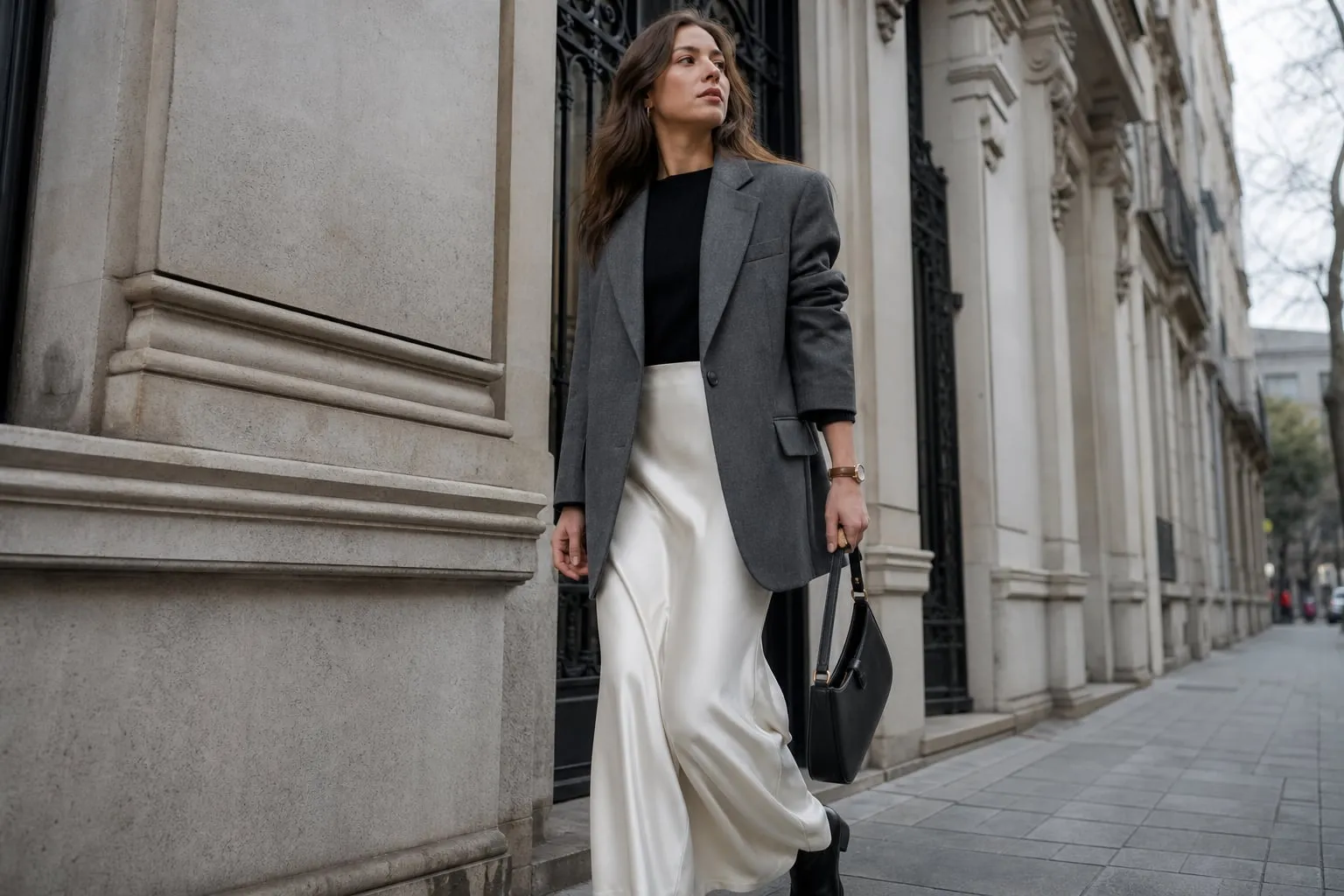 Como usar saia de cetim sem perder a estrutura do look